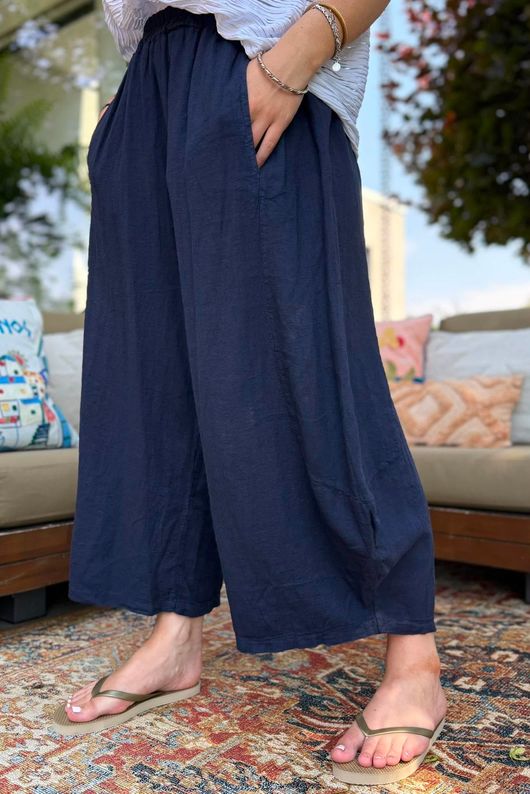 Sandbar Linen Blend Barrel Culotte Pant Navy